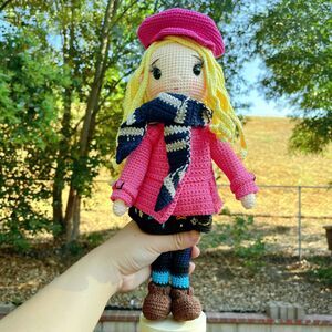 Chloé Paris Winter Crochet Doll – Handmade Girl Doll with Mini Bunny